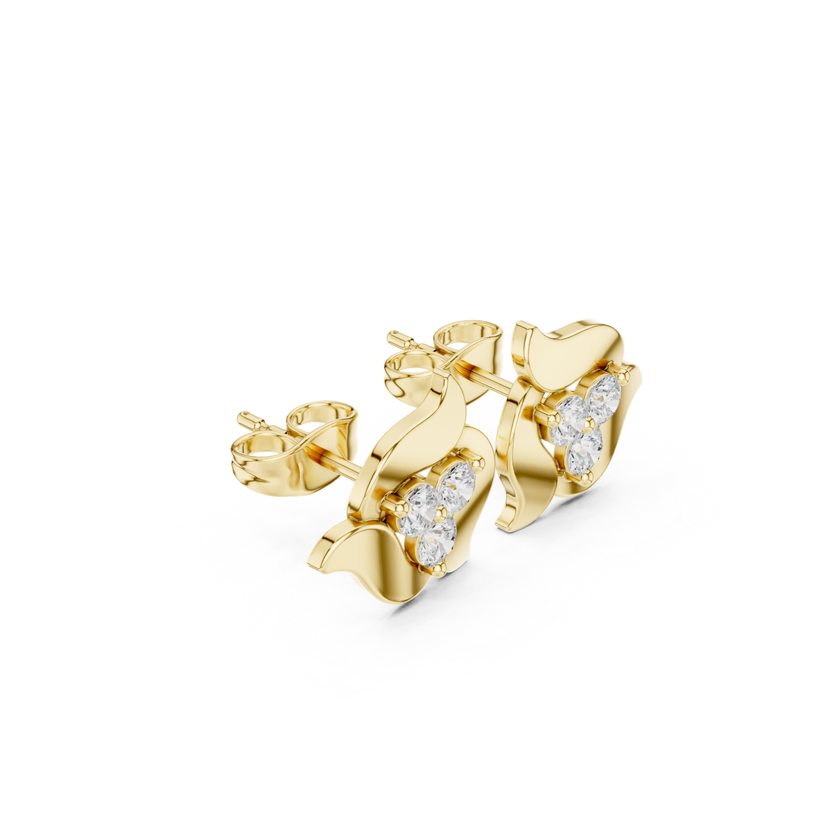 14K Solid Gold Lab Diamond Cluster Earrings, Yellow Gold, view 1