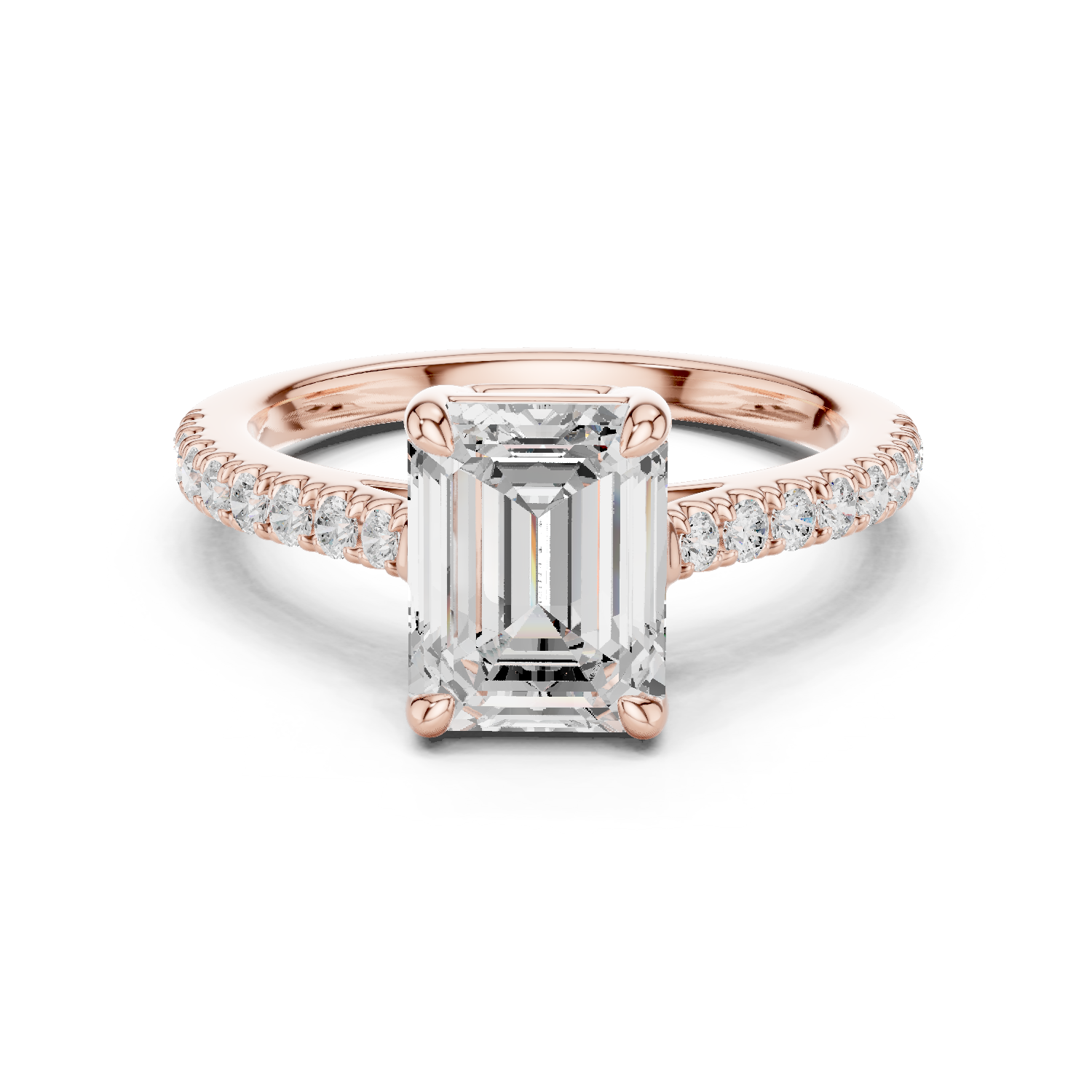 Gold Ring DDLR-039, Emerald center stone, Rose Gold