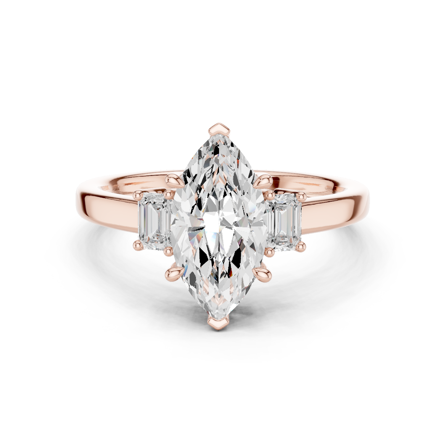 Gold Ring DDLR-038, Marquise center stone, Rose Gold