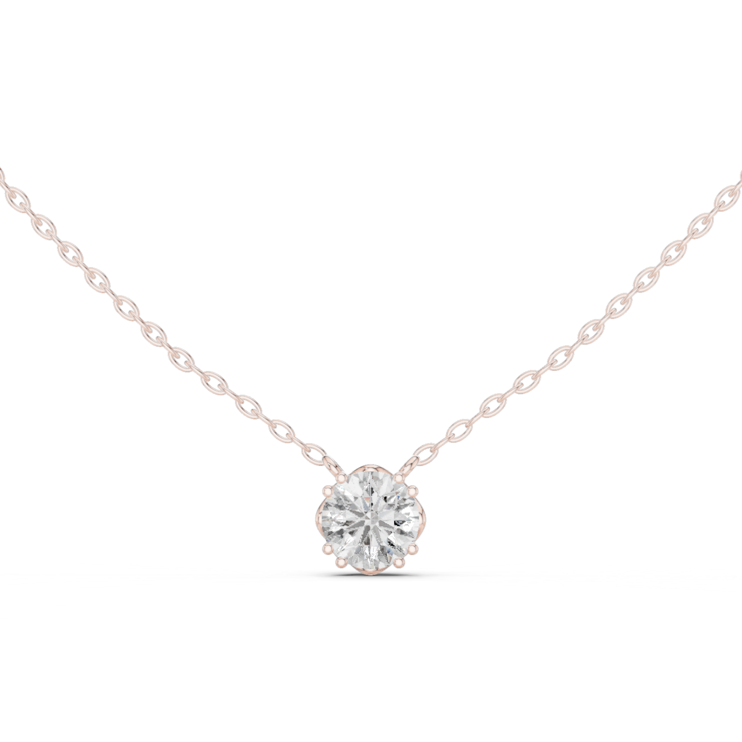 14K Solid Gold Lab Diamond Solitaire Pendant Necklace, Rose Gold