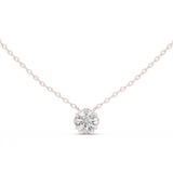 14K Solid Gold Lab Diamond Solitaire Pendant Necklace, Rose Gold