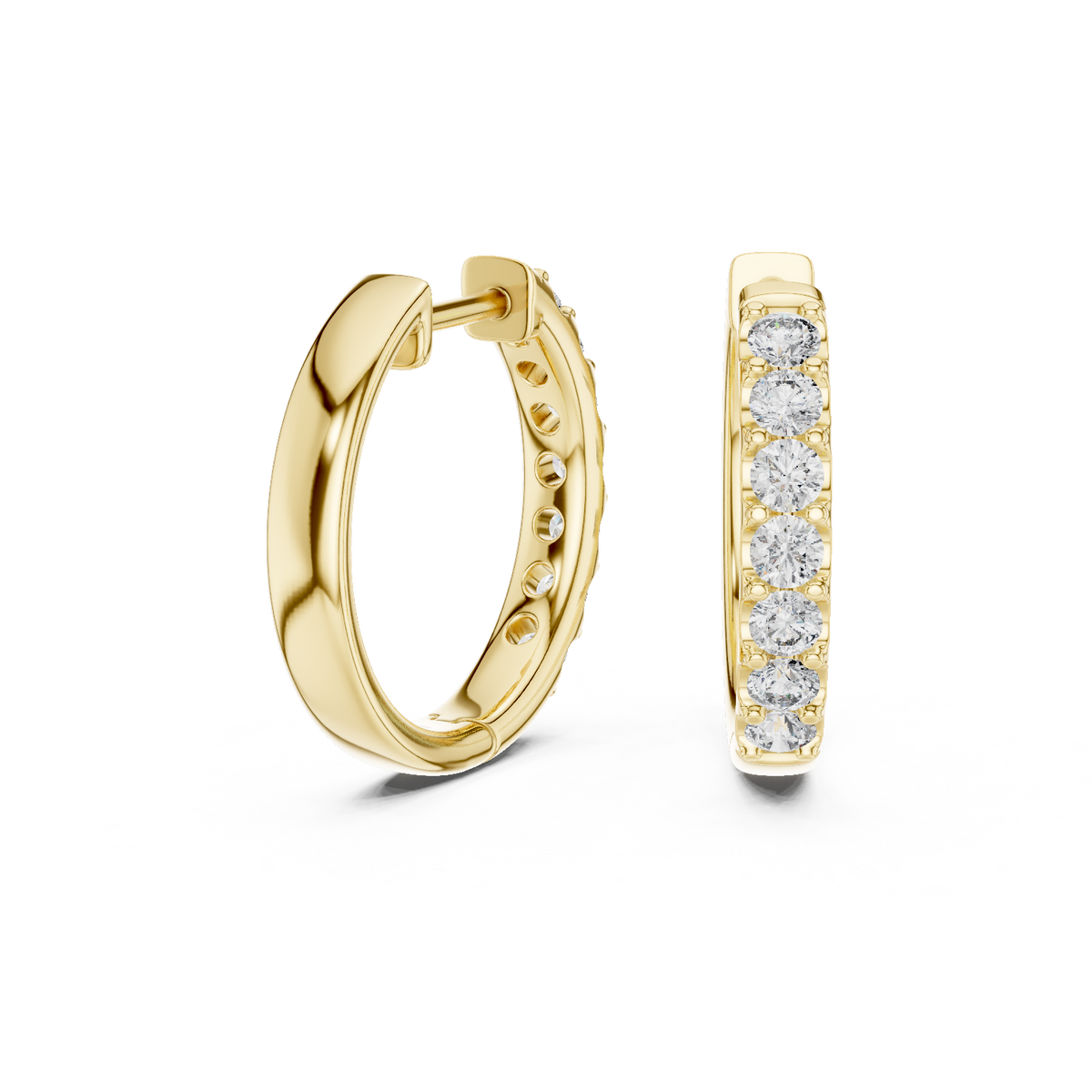 14K Solid Gold Lab Diamond Huggie Earrings, Yellow Gold, view 1