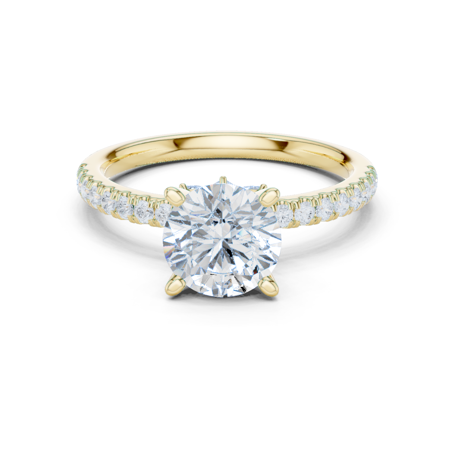 Gold Ring DDLR-256, Round center stone, Yellow Gold