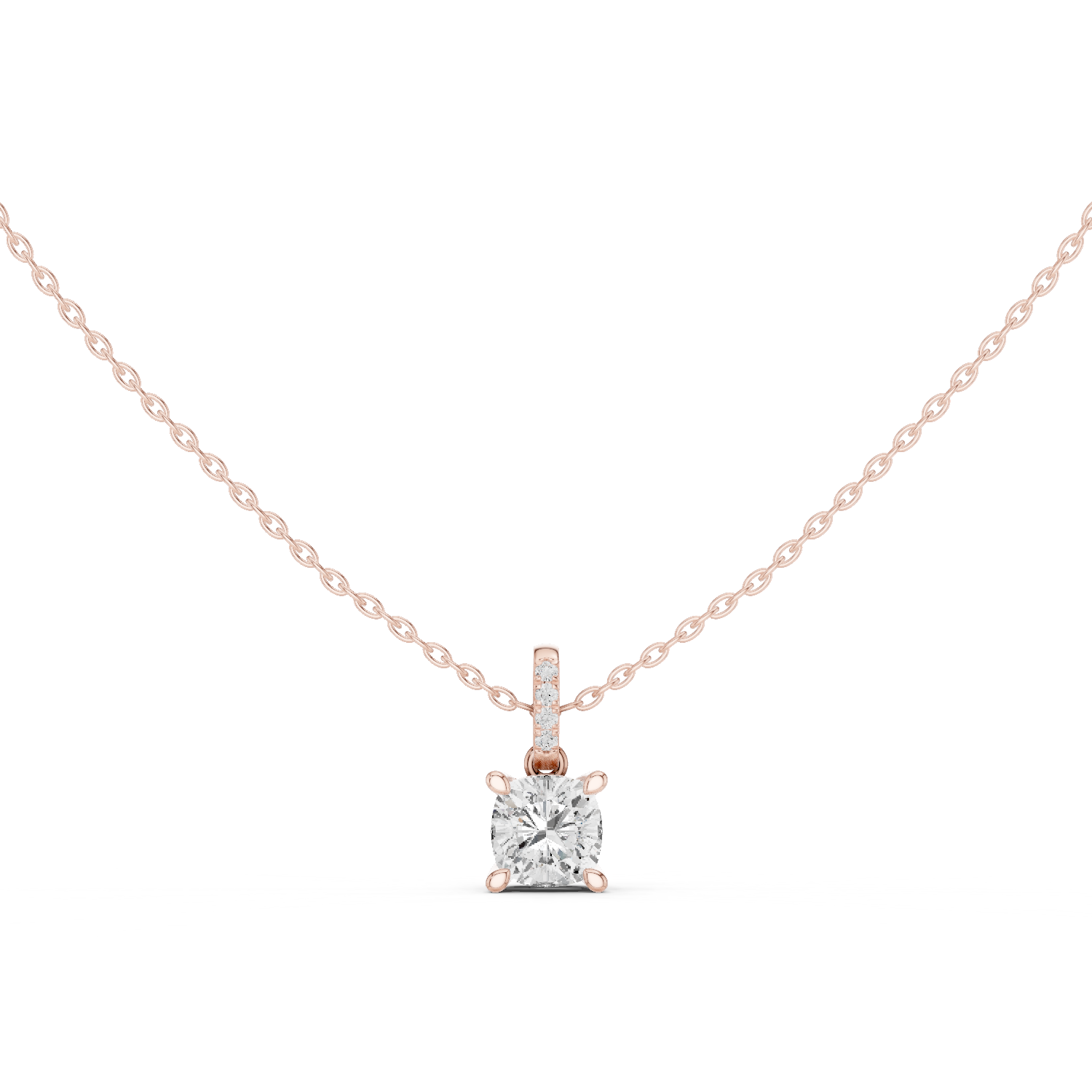 Gold Jewelry, Cushion center stone, Rose Gold