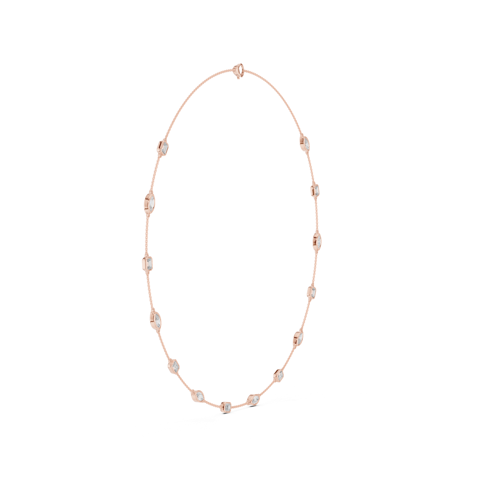 14K Solid Gold Lab Diamond Station Necklace, Rose Gold, view 3