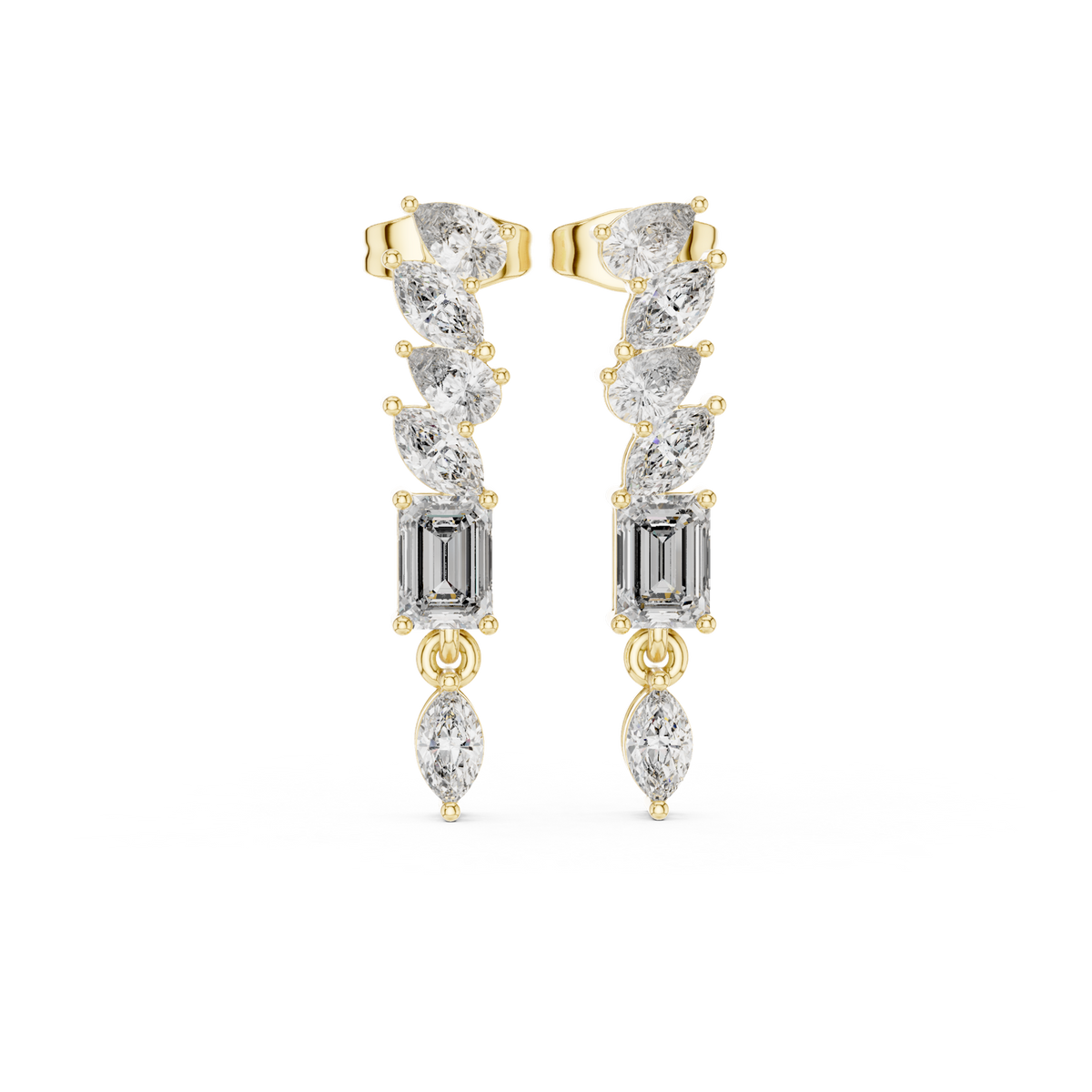 14K Solid Gold Lab Diamond Drop Earrings, Yellow Gold