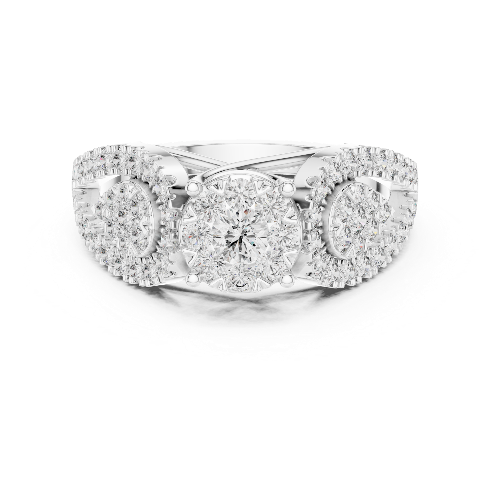 14K Solid Gold Lab Diamond Three-Stone Ring, White Gold