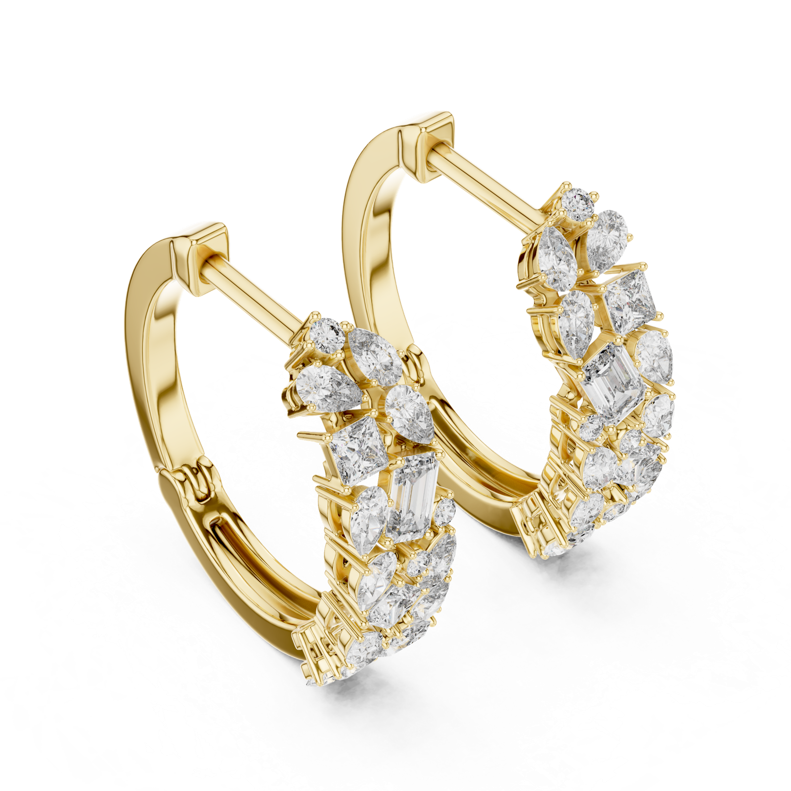 14K Solid Gold Lab Diamond Huggie Earrings, Yellow Gold, view 2