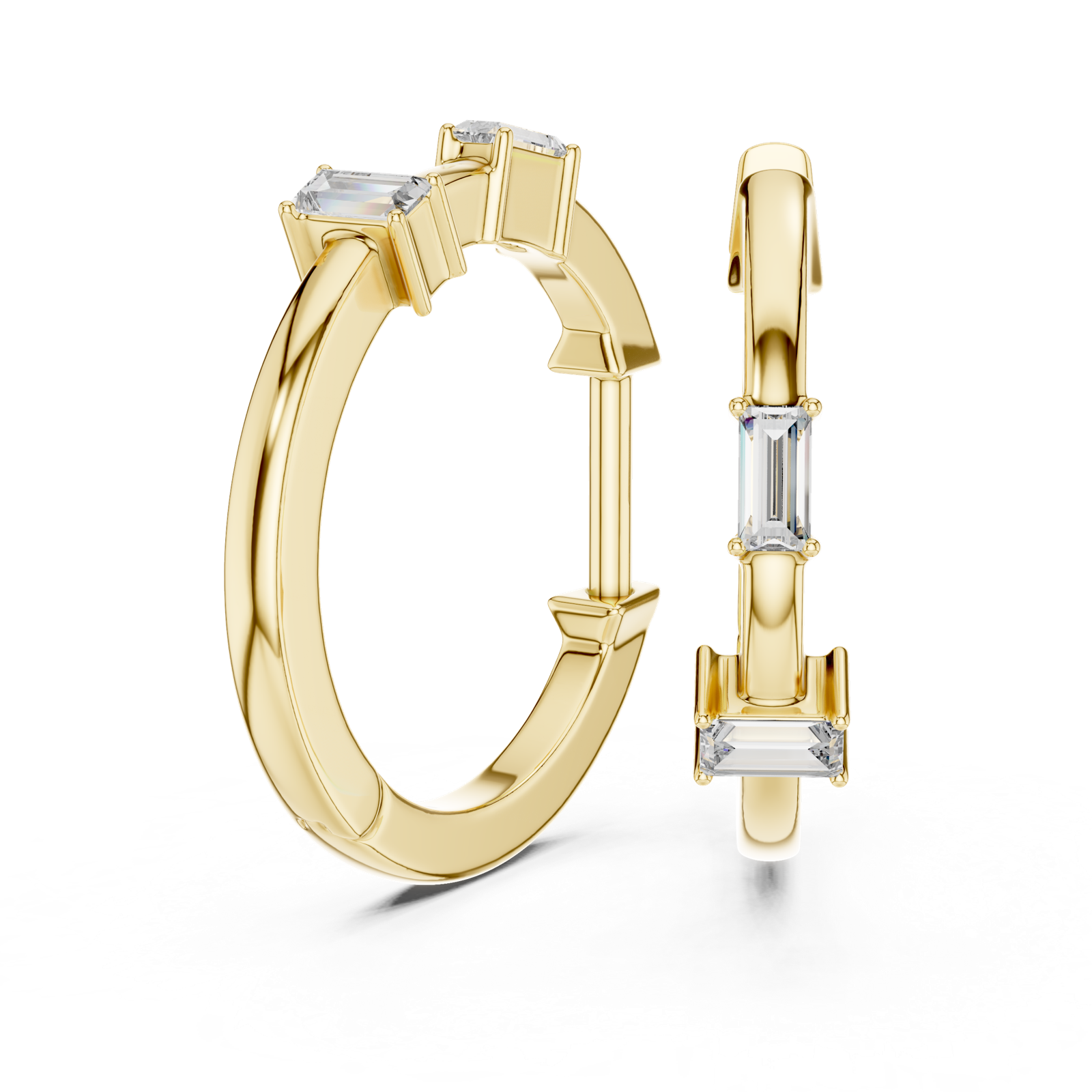 14K Solid Gold Lab Diamond Huggie Earrings, Yellow Gold, view 1