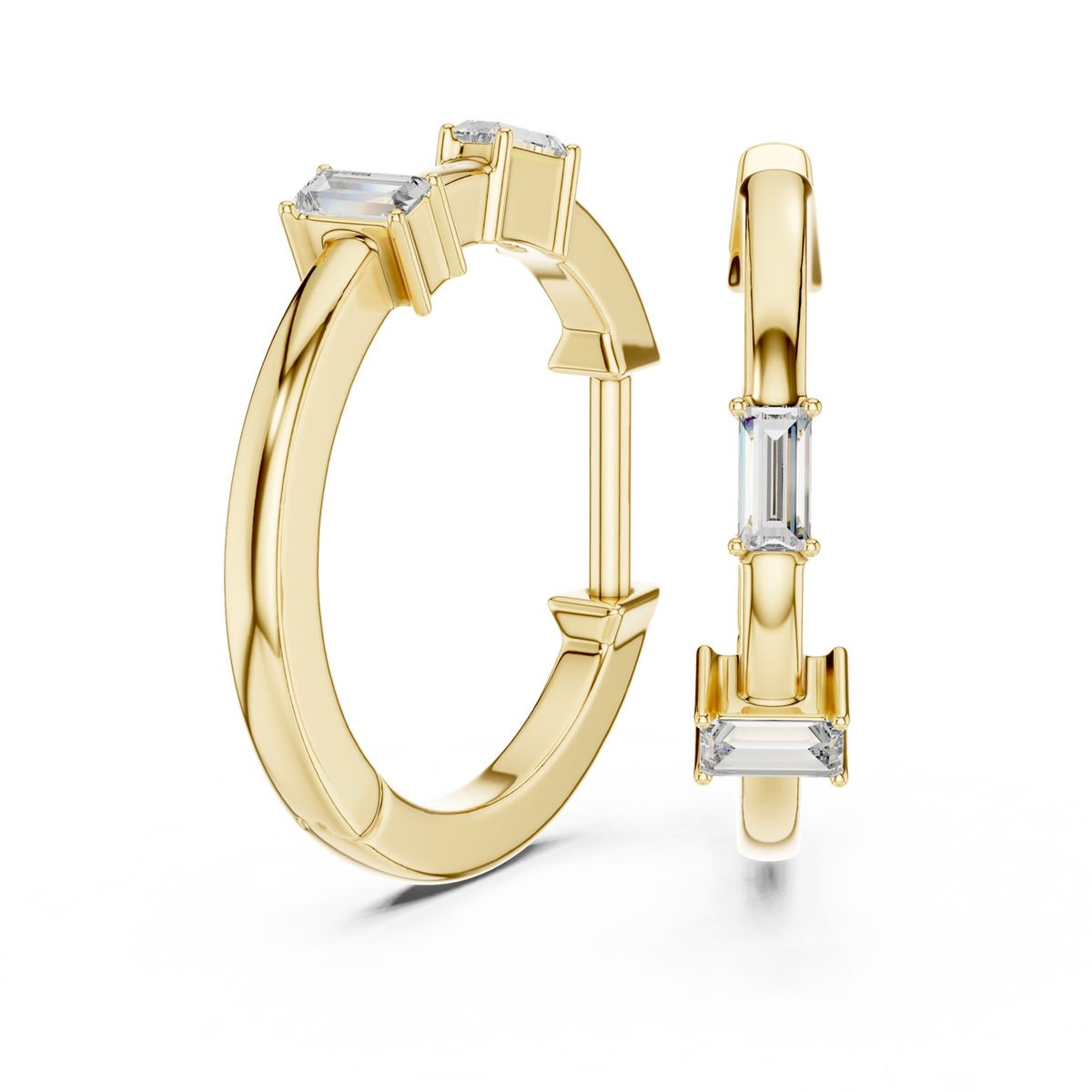 14K Solid Gold Lab Diamond Huggie Earrings, Yellow Gold, view 1
