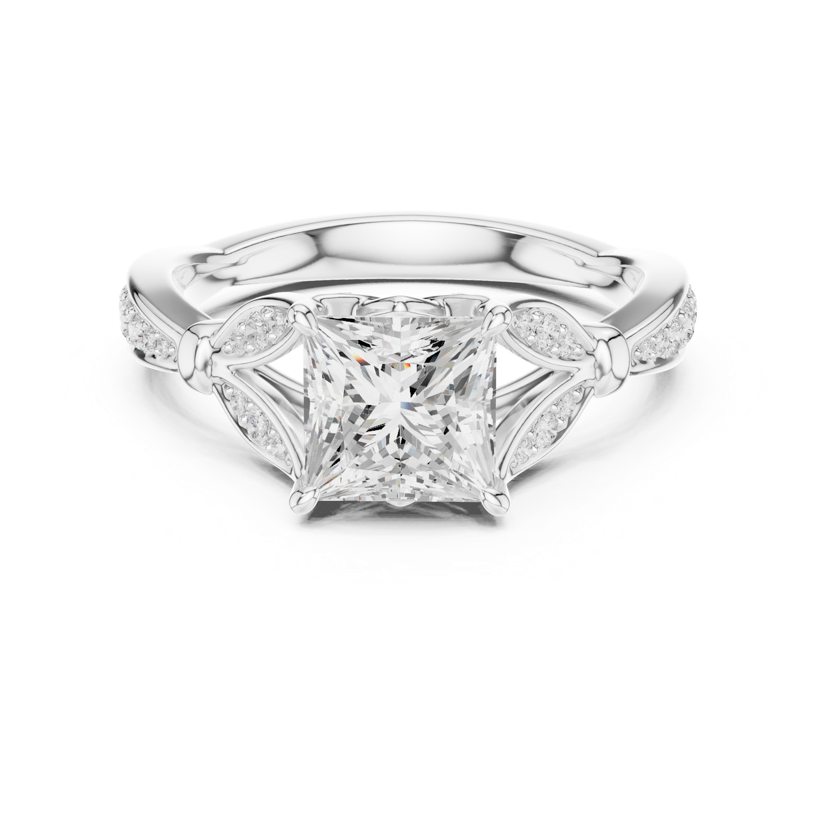 Gold Ring DDLR-257, Princess center stone, White Gold, view 4