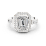 Gold Ring, Emerald center stone, White Gold