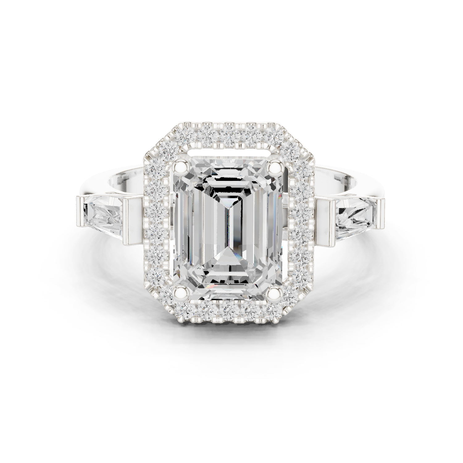 Gold Ring, Emerald center stone, White Gold