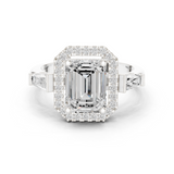 Gold Ring, Emerald center stone, White Gold