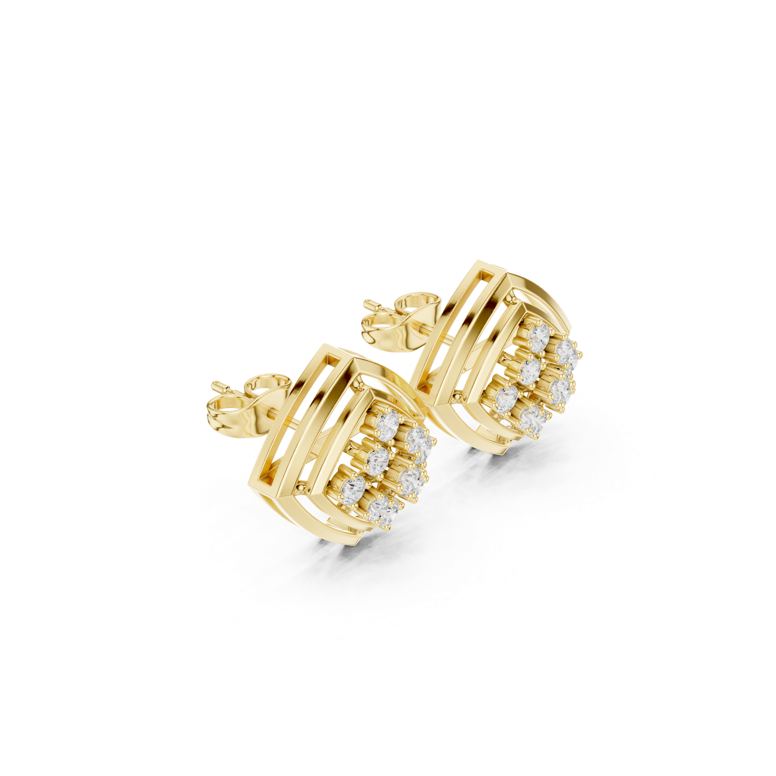 14K Solid Gold Lab Diamond Cluster Earrings, Yellow Gold, view 1