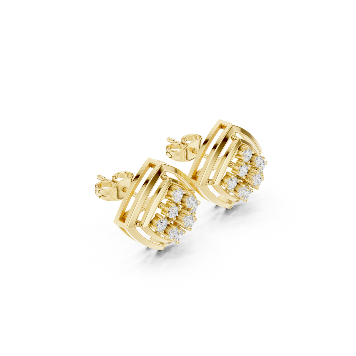 14K Solid Gold Lab Diamond Cluster Earrings, Yellow Gold, view 1