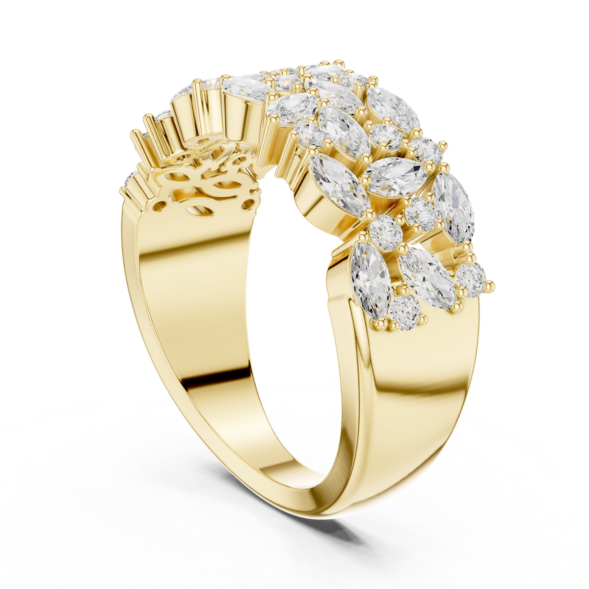 14K Solid Gold Lab Diamond Crossover Ring, Yellow Gold, view 1