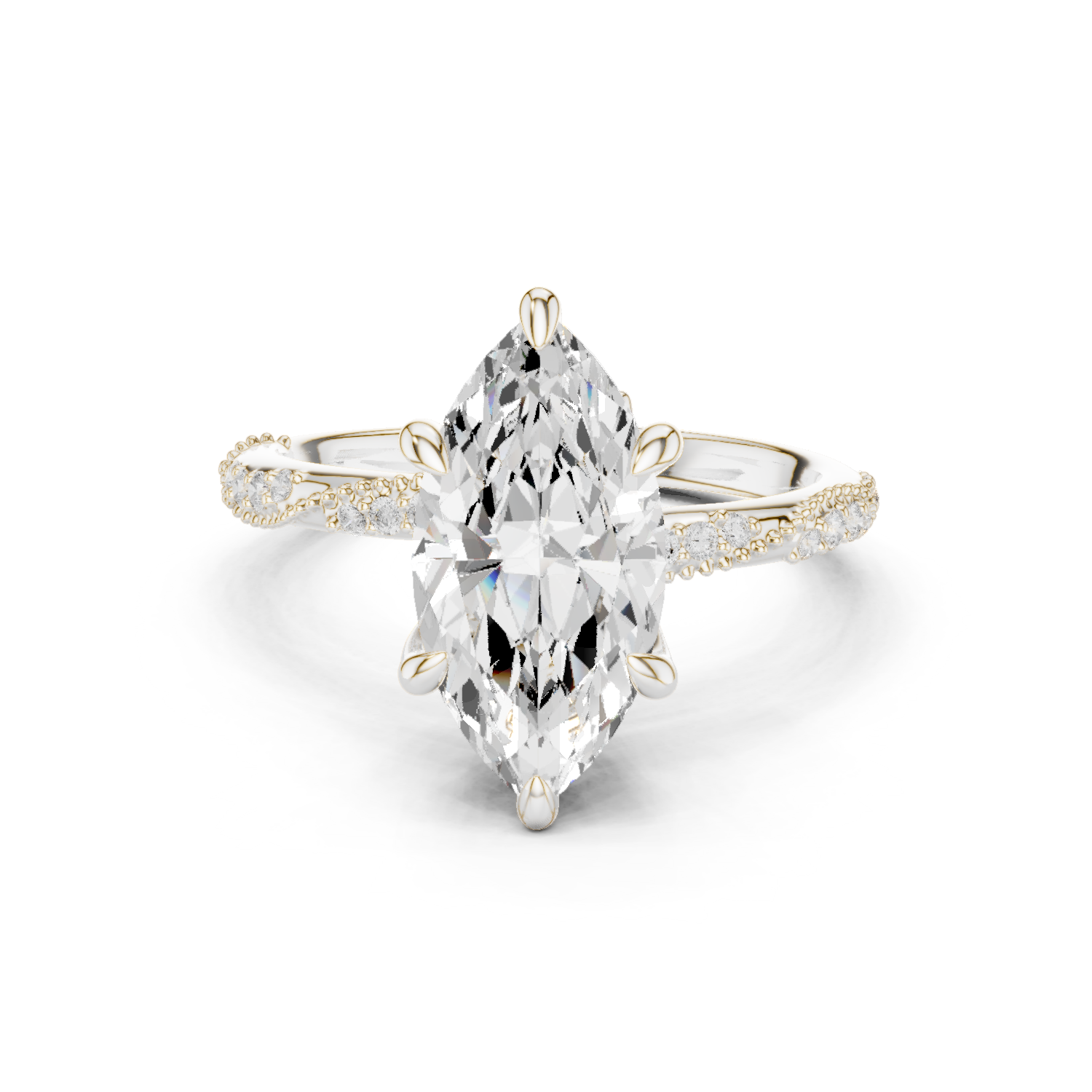 Gold Ring DDLR-167, Marquise center stone, White Gold