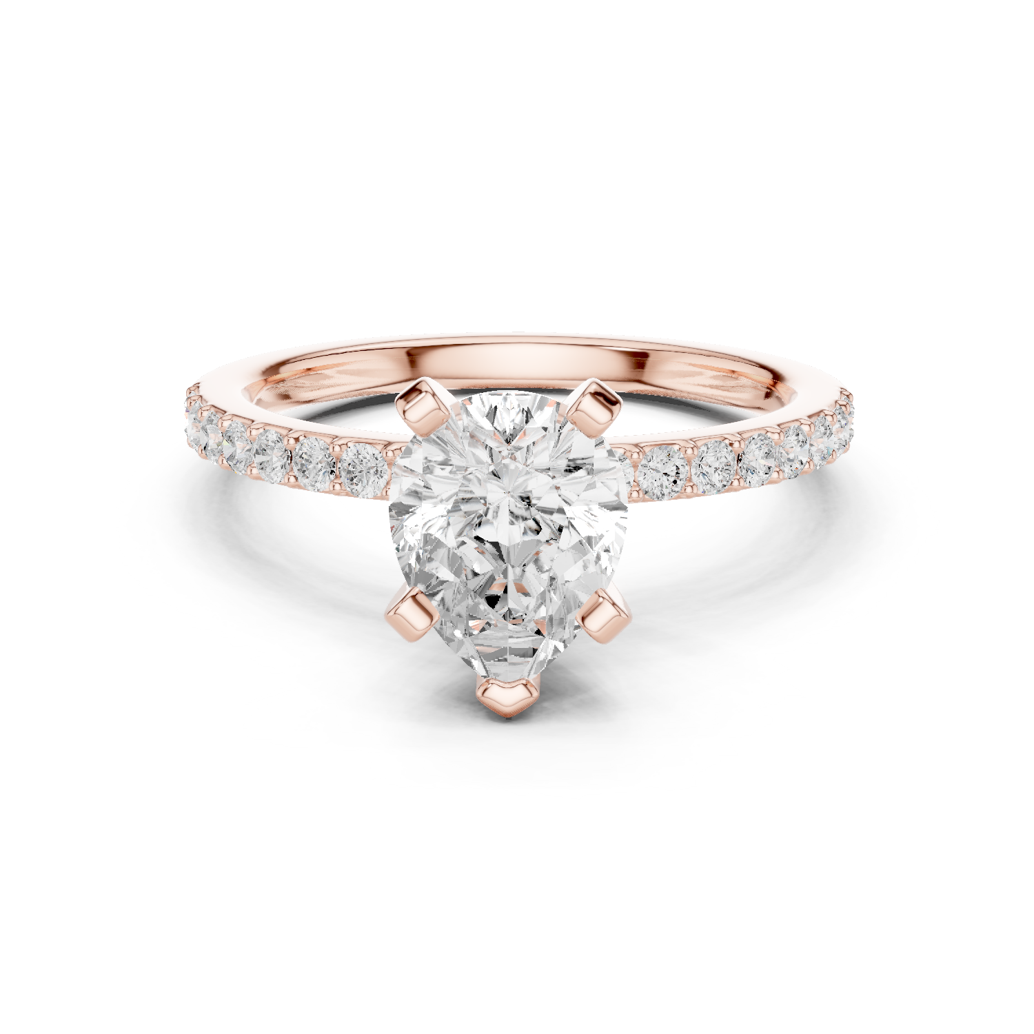 Gold Ring DDLR-040, Pear center stone, Rose Gold