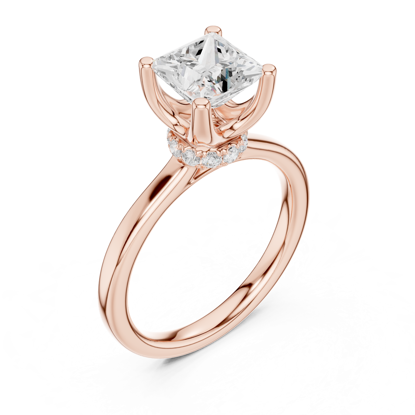 Gold Ring DDLR-176, Princess center stone, Rose Gold, view 2