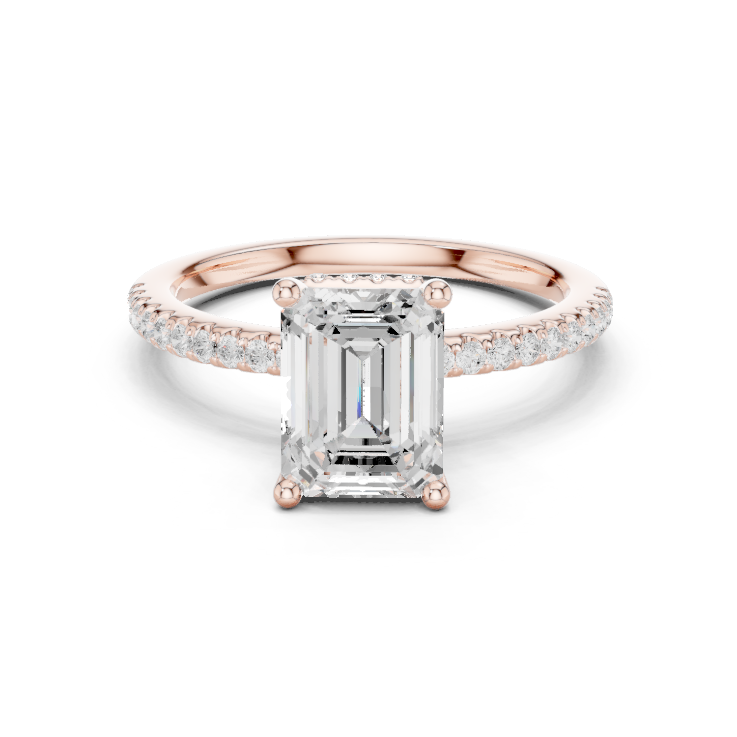 Gold Ring DDLR-177, Emerald center stone, Rose Gold