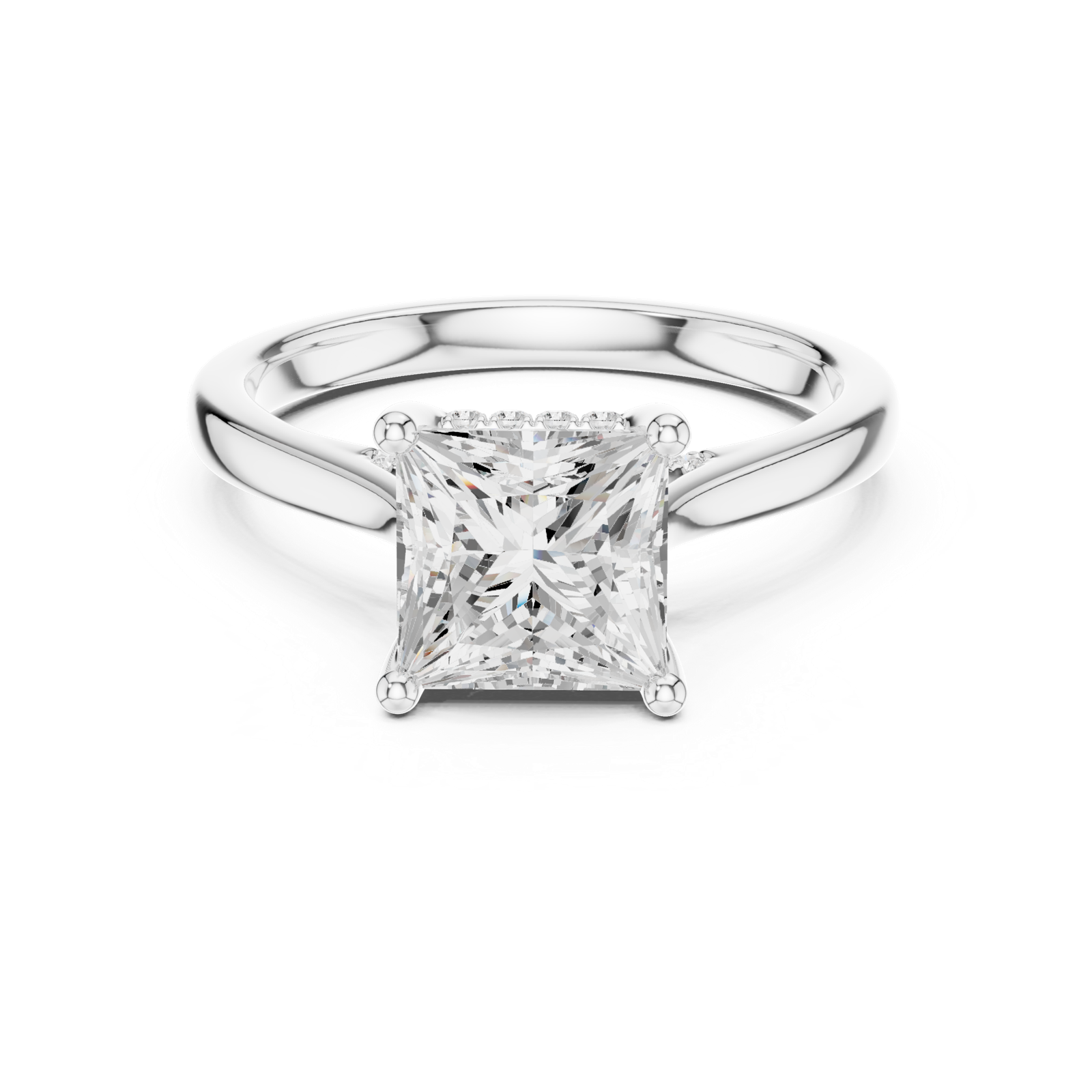 Gold Ring DDLR-163, Princess center stone, White Gold, view 4