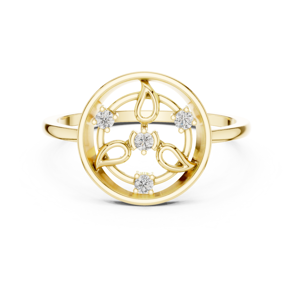 14K Solid Gold Lab Diamond Flower Vintage Ring, Yellow Gold