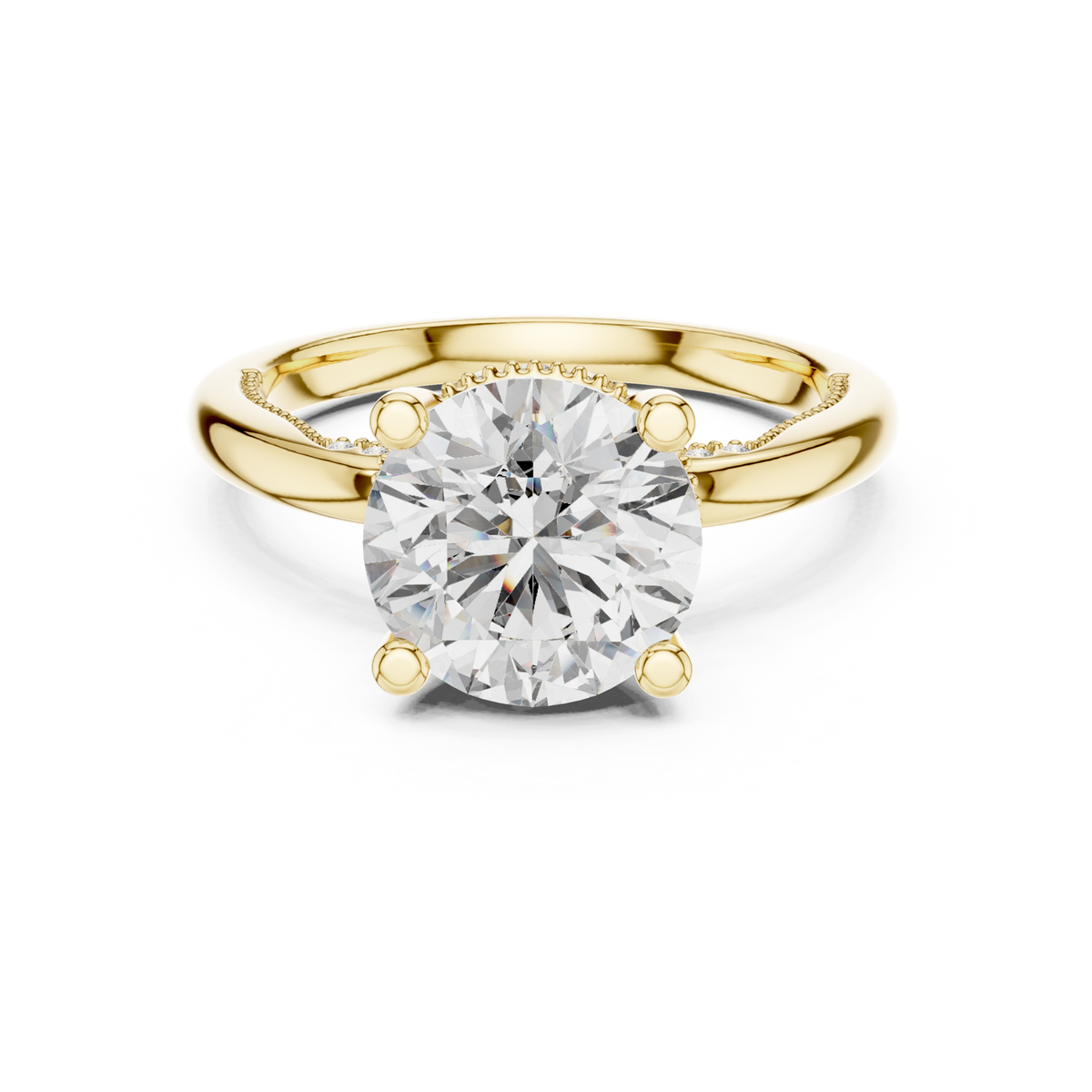 14K Solid Gold Lab Diamond Solitaire Ring, Yellow Gold