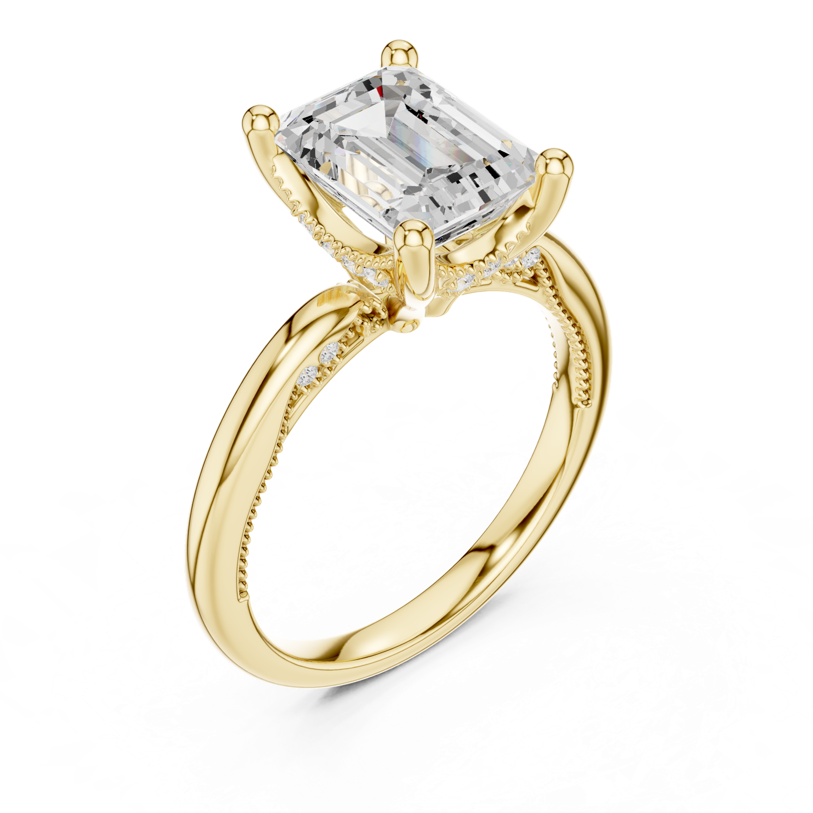 Gold Ring, Emerald center stone, Yellow Gold, view 2