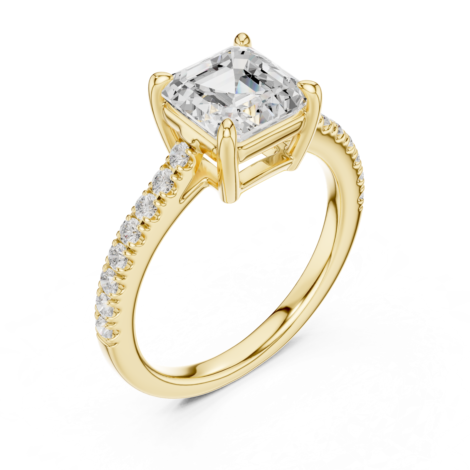 Gold Ring DDLR-039, Asscher center stone, Yellow Gold, view 2