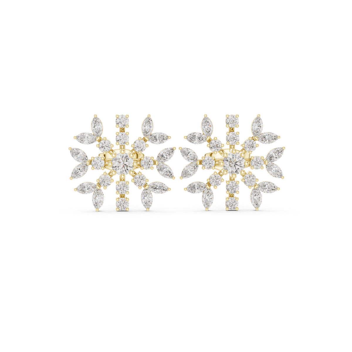 14K Solid Gold Lab Diamond Flower Cluster Earrings, Yellow Gold