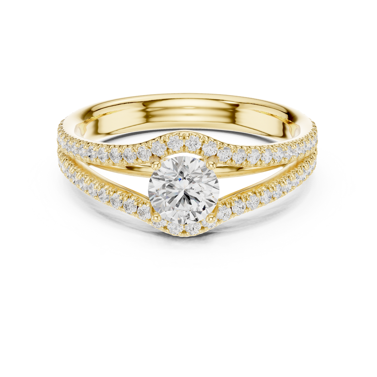 14K Solid Gold Lab Diamond Solitaire Ring, Yellow Gold