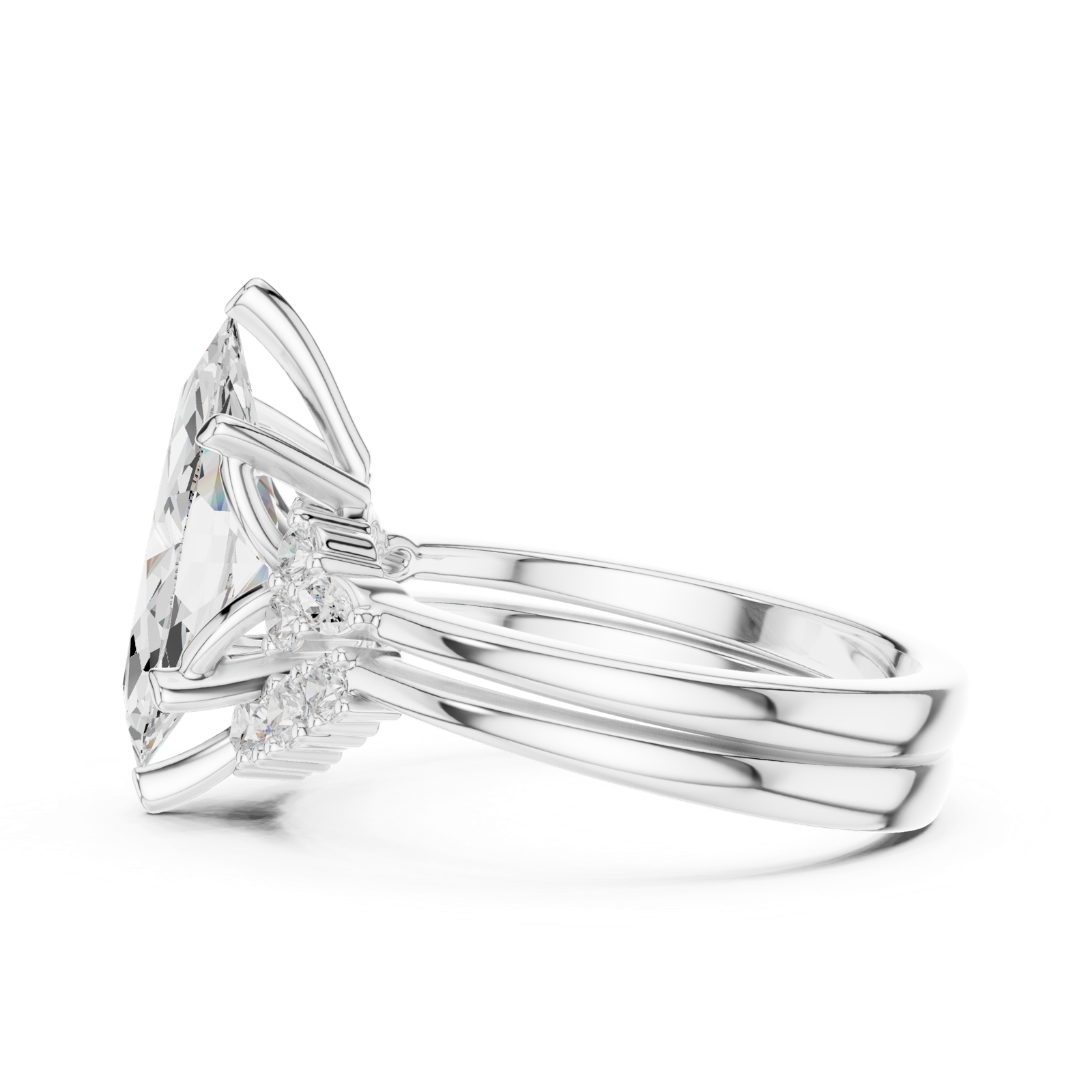 Gold Ring DDLR-440, Marquise center stone, White Gold, view 3