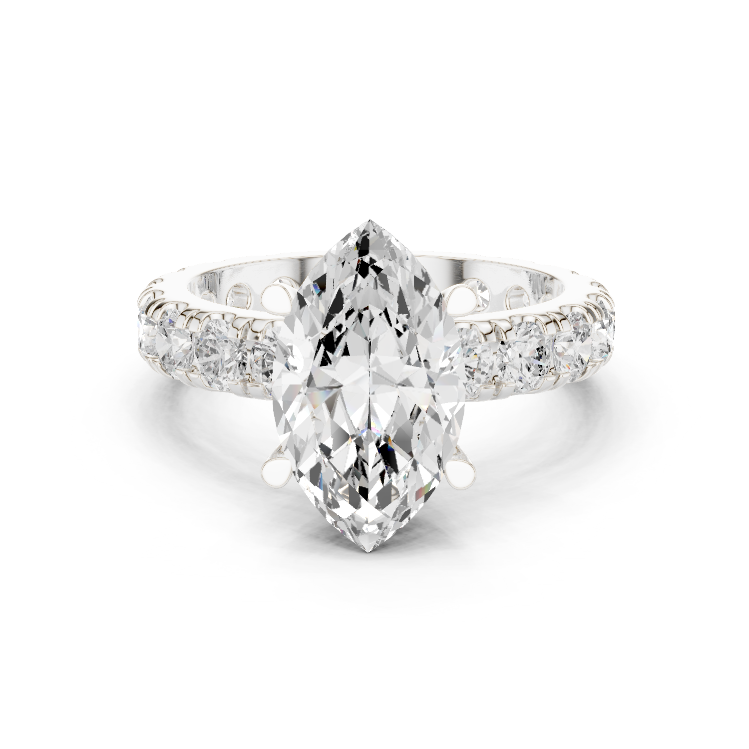 Gold Jewelry L35-63, Marquise center stone, White Gold