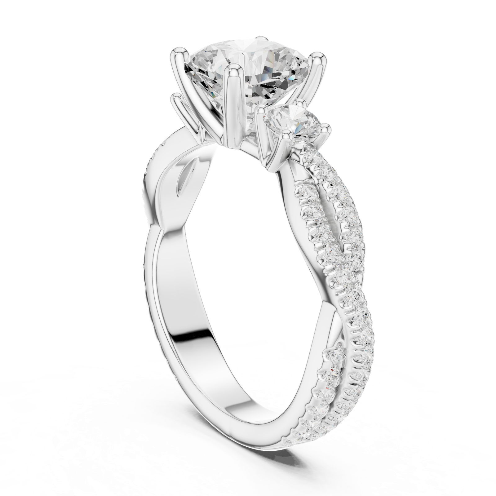 Gold Ring, Cushion center stone, White Gold, view 1