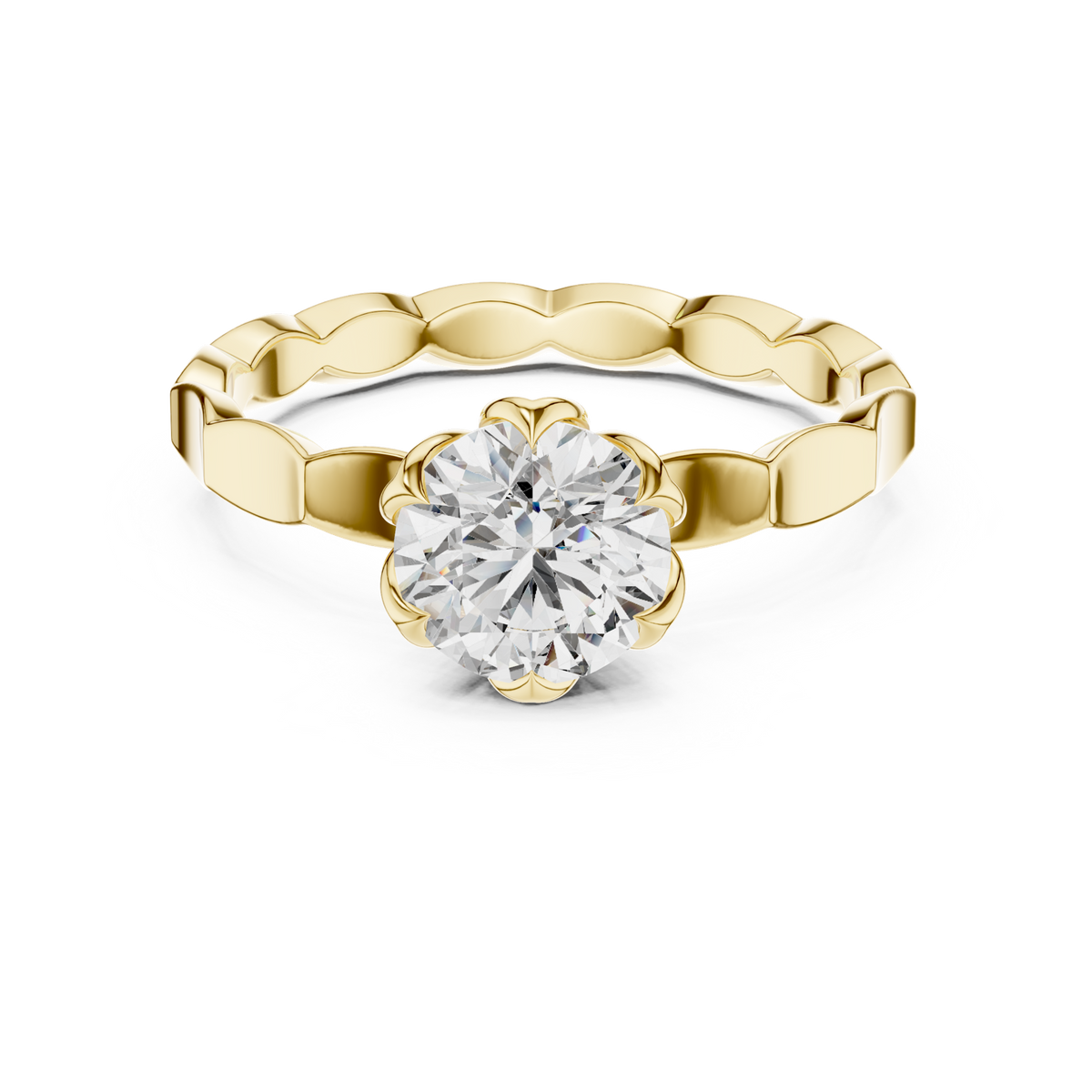 14K Solid Gold Lab Diamond Solitaire Ring, Yellow Gold