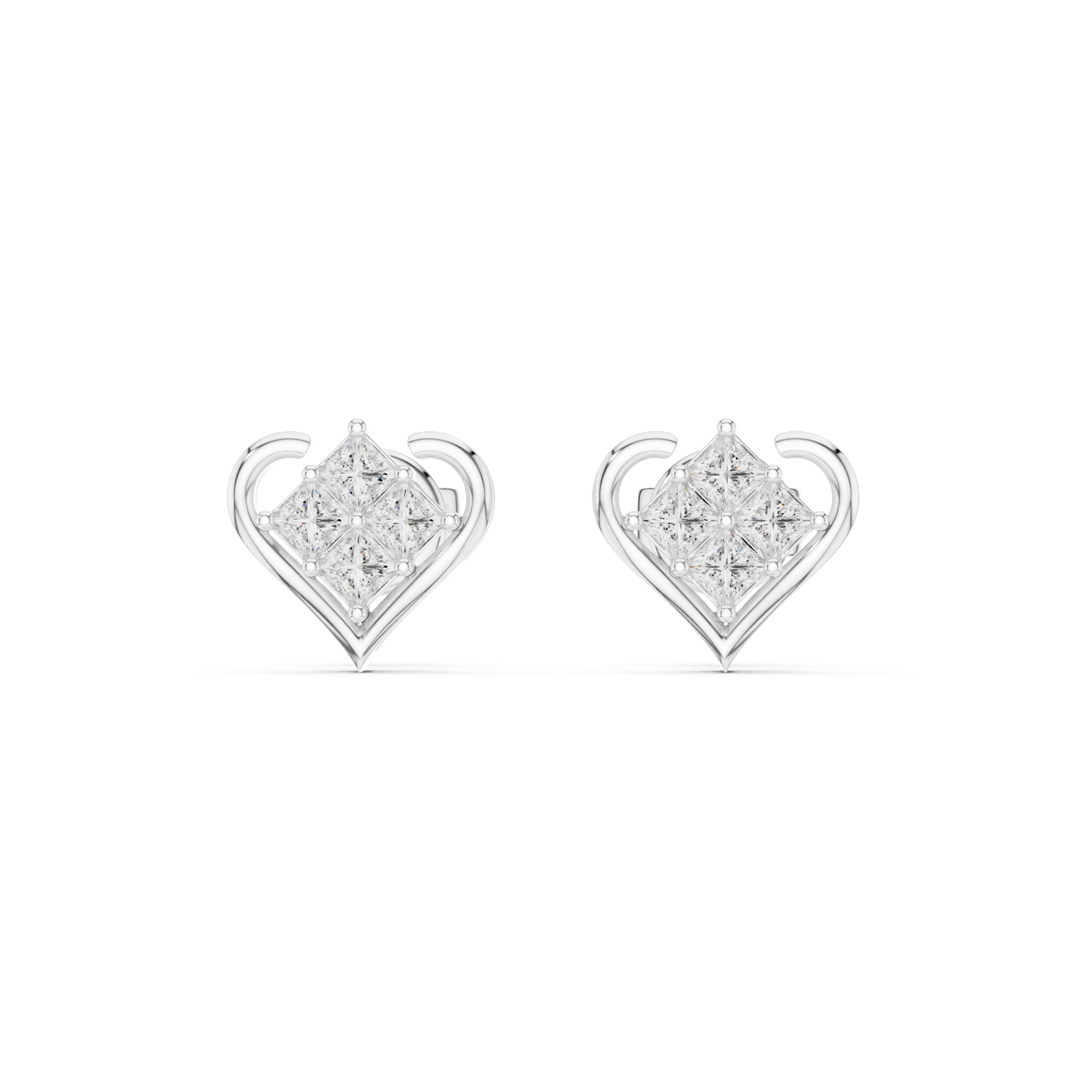 14K Solid Gold Lab Diamond Heart Stud Earrings, White Gold