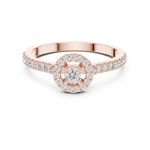 14K Solid Gold Lab Diamond Halo Ring, Rose Gold