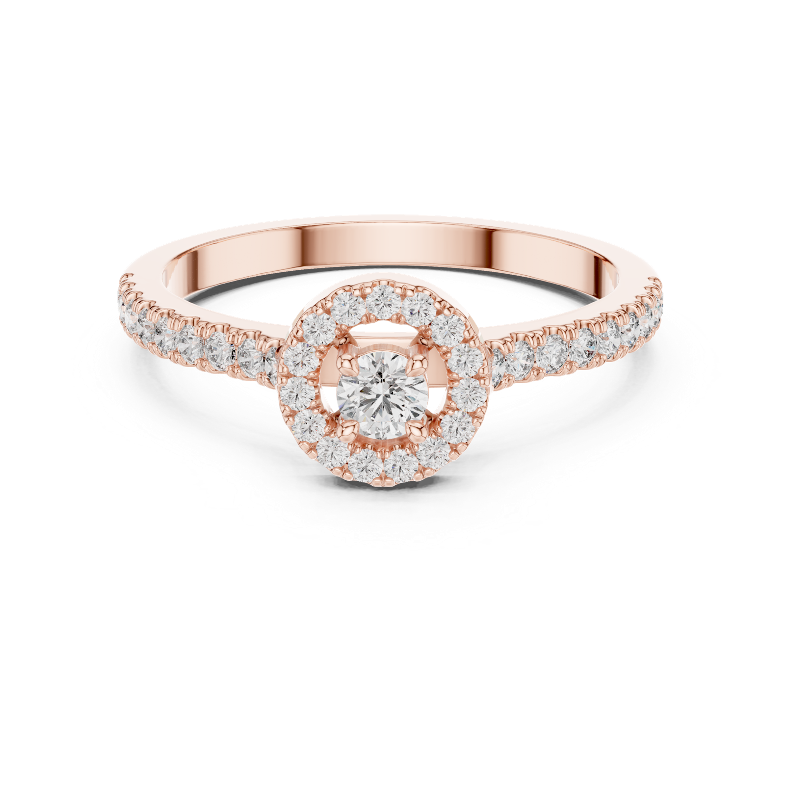 14K Solid Gold Lab Diamond Halo Ring, Rose Gold