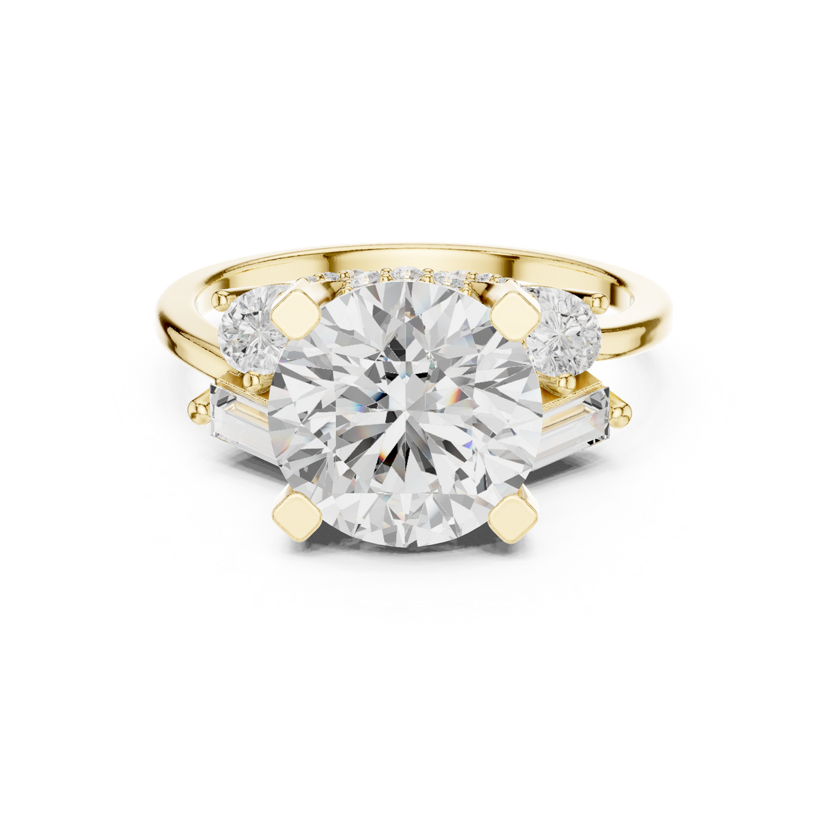 14K Solid Gold Lab Diamond Three-Stone Ring, Yellow Gold