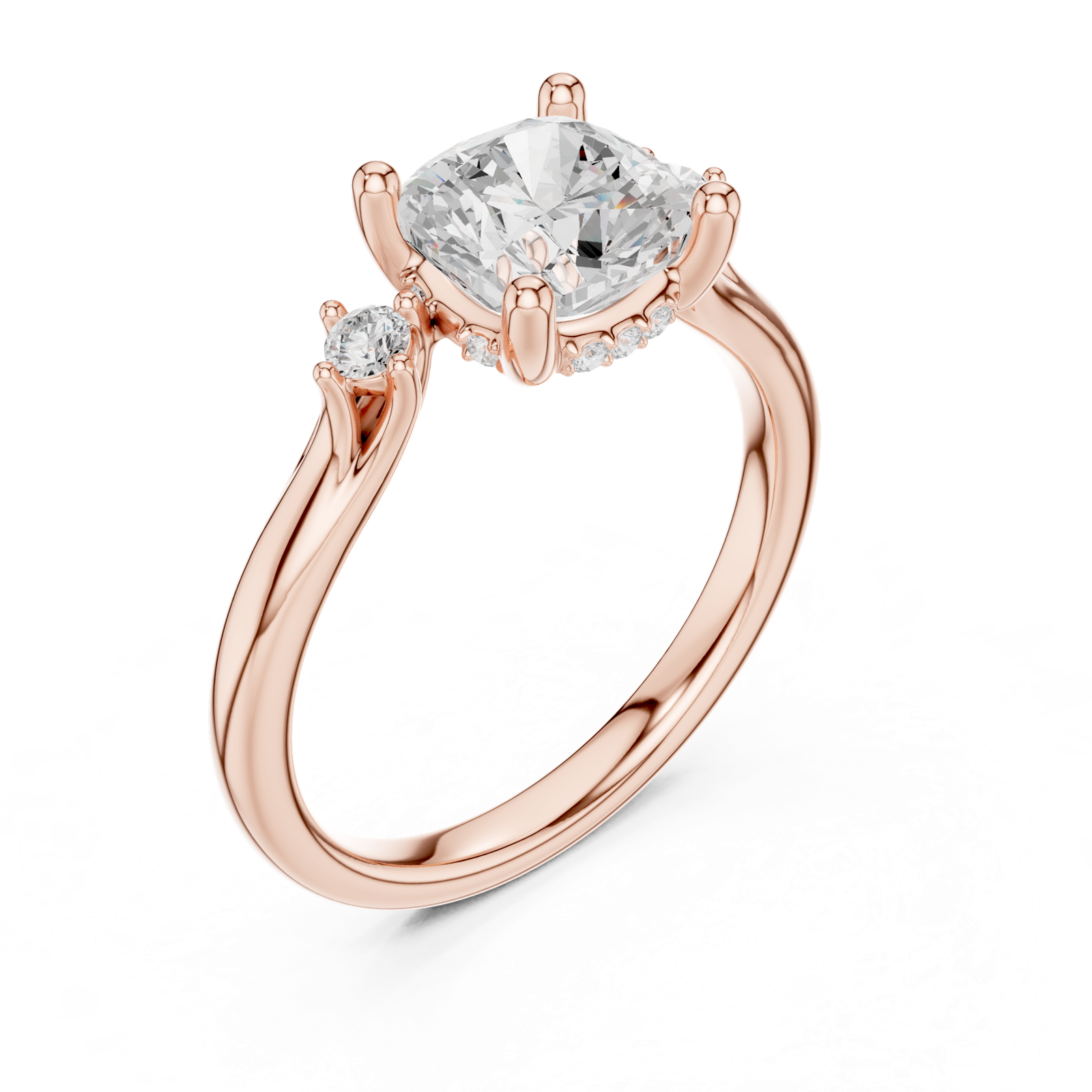 Gold Ring DDLR-164, Cushion center stone, Rose Gold, view 2
