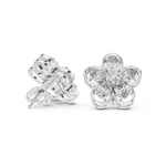 14K Solid Gold Lab Diamond Flower Cluster Earrings, White Gold, view 1