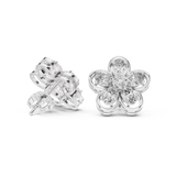14K Solid Gold Lab Diamond Flower Cluster Earrings, White Gold, view 1