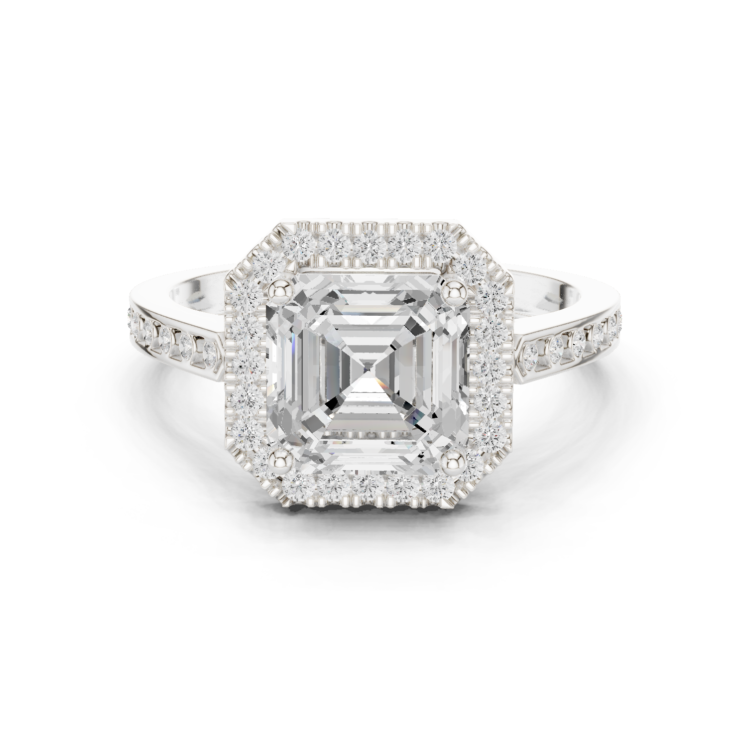 Gold Ring, Asscher center stone, White Gold