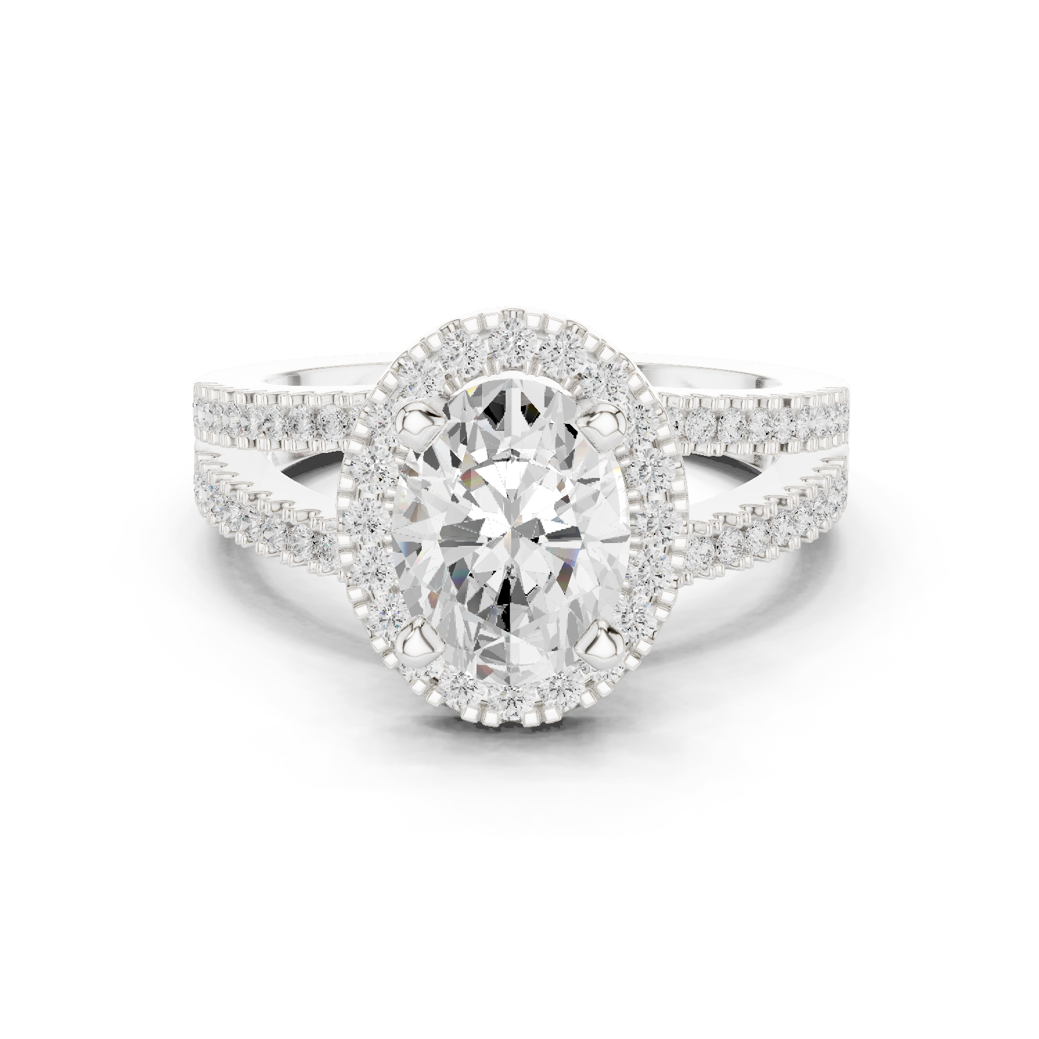 Gold Ring DDLR-350, Oval center stone, White Gold