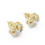14K Solid Gold Lab Diamond Halo Earrings, Yellow Gold, view 2