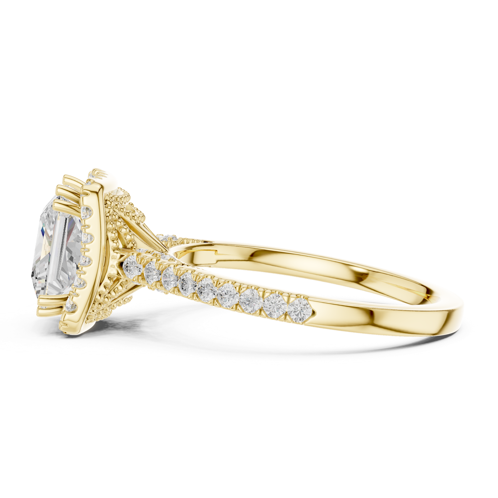 Gold Ring DDLR-255, Princess center stone, Yellow Gold, view 3