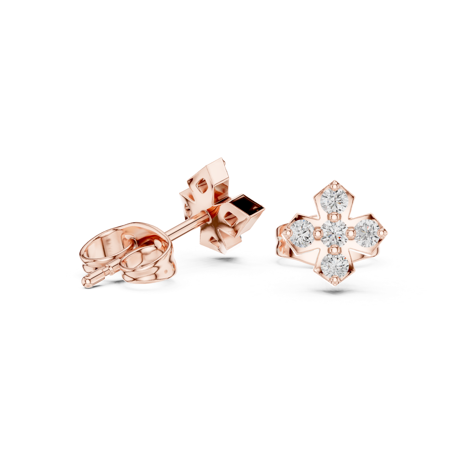 14K Solid Gold Lab Diamond Clover Cluster Earrings, Rose Gold, view 1