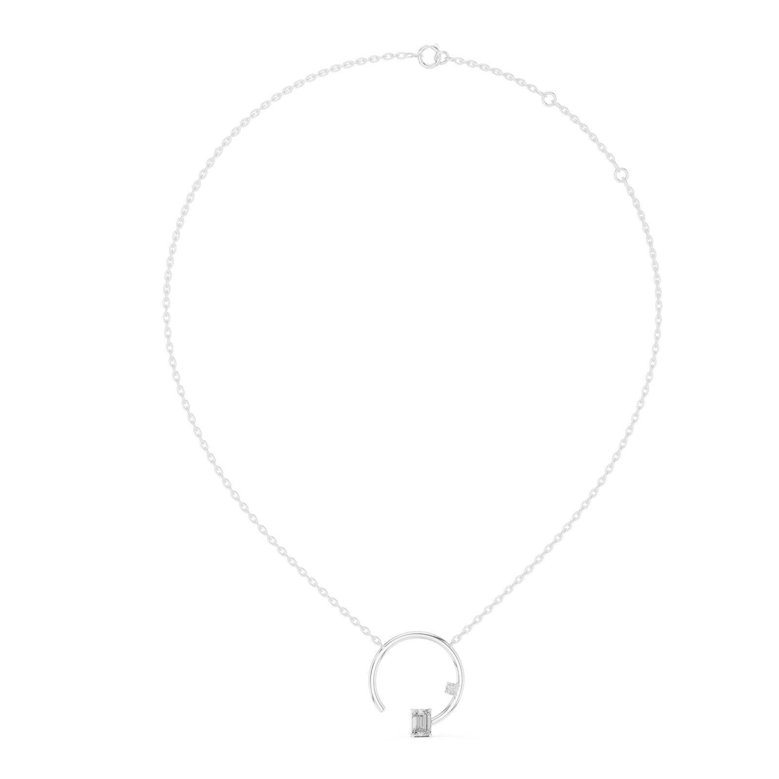 14K Solid Gold Lab Diamond Horseshoe Pendant Necklace, White Gold, view 1