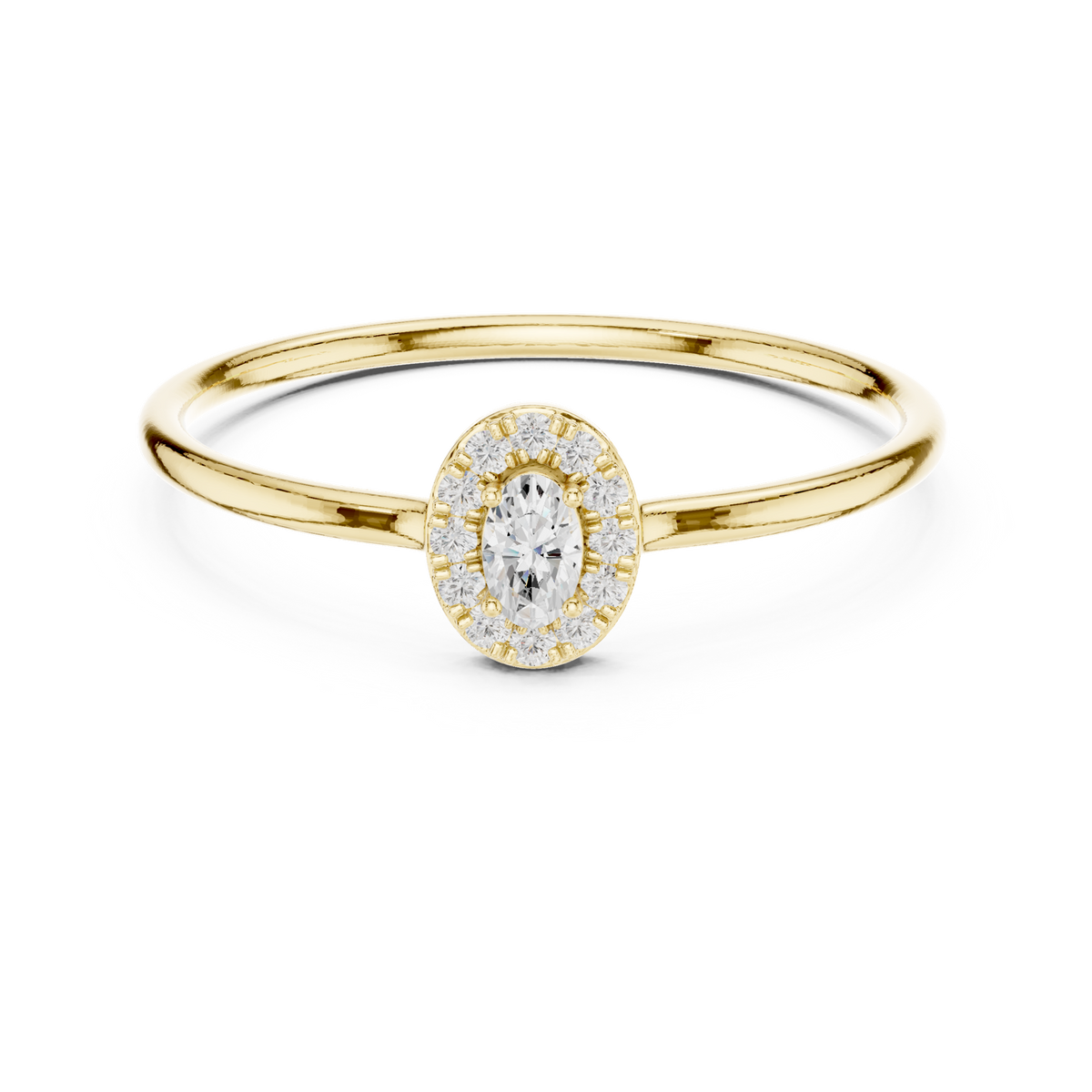 14K Solid Gold Lab Diamond Halo Ring, Yellow Gold